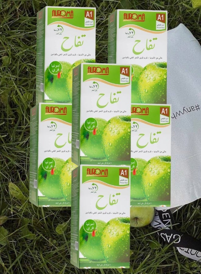 أوروما 6 قطع اوروما تفاح كريم تلوين الشعر خالي من الامونيا A1 أسود طبيعي 500 + 500 مل - Image 1